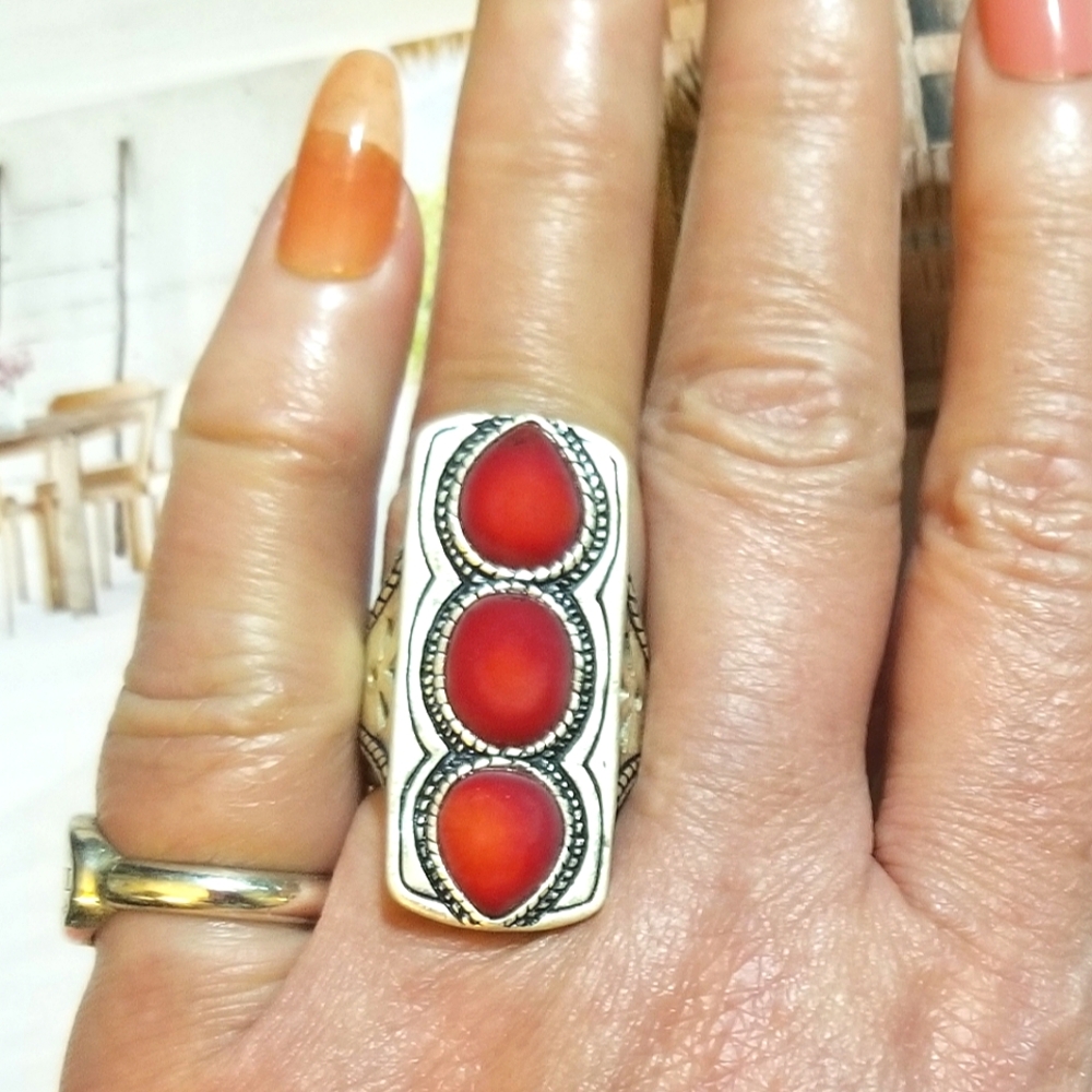 Silpada Triple Coral Sterling Western Bohemian Ring - Picture 8 of 8